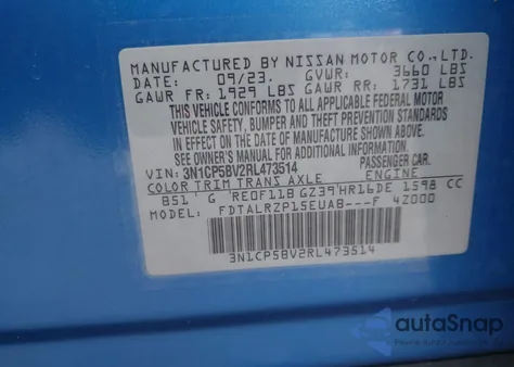 2024 Nissan Kicks S Xtronic Cvt из США, поврежденный, VIN 3N1CP5BV2RL473514